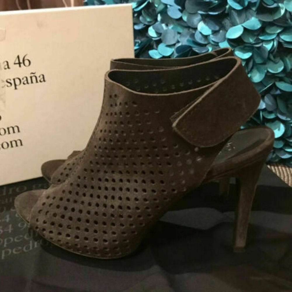 Pedro Garcia Sofia Suede Peep-Toe Bootie Pumps
